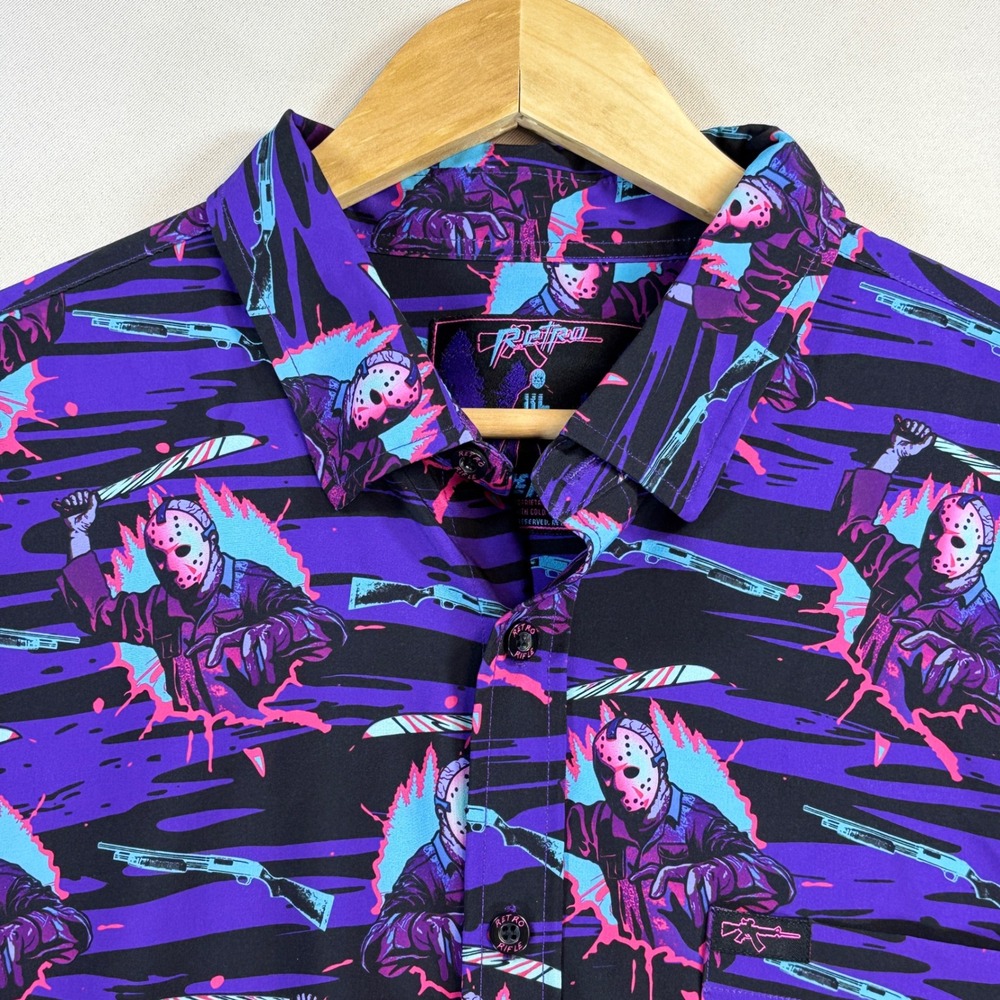 Retro Rifle Friday The 13th Mens XL Jason Voorhees Horror Button Down Shirt MINT
